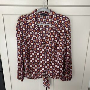 Eclair Top Blouse Long Sleeves Classy Lightweight Button up Collared Large L